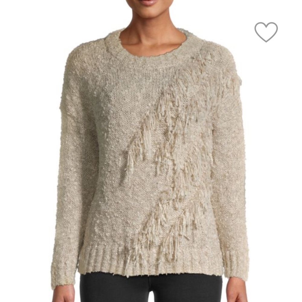 🍃💕NWT STELLAH Gold Metallic Slub Knit Fringe Sweater Size M